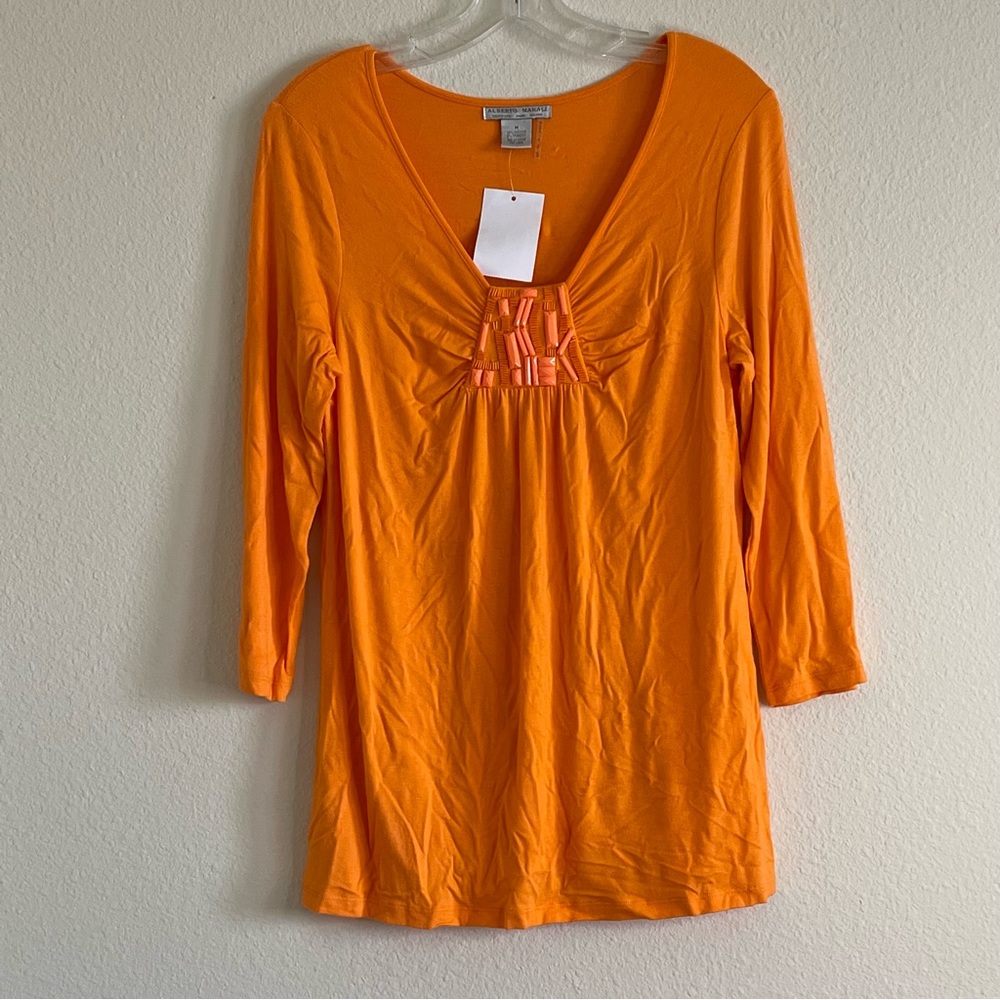Alberto Makali orange beaded long sleeve blouse